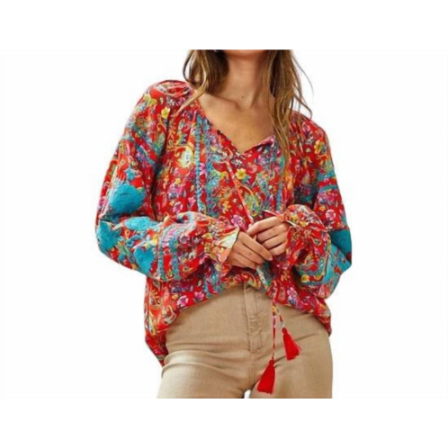 Savanna Jane paisley print top with embroidery in red