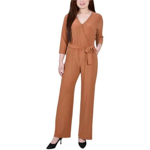 NY Collection petites womens v-neck belted jumpsuit