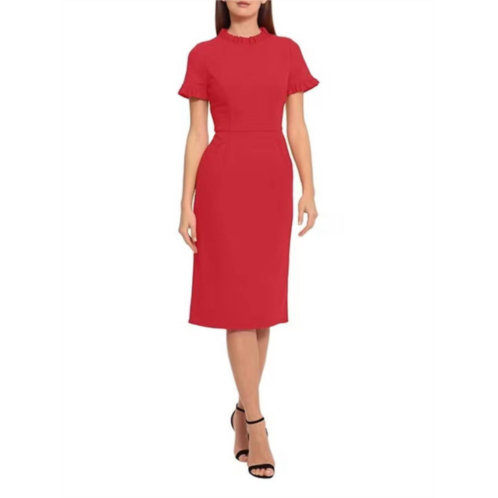 Maggy London ruffle mock neck midi dress in cherry red