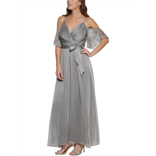 DKNY womens chiffon cold shoulder evening dress