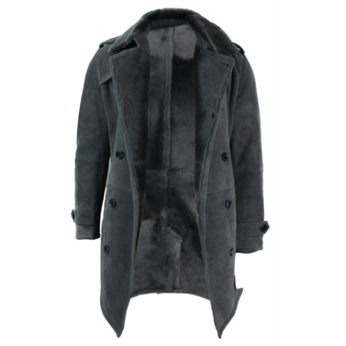TruClothing sheepskin double breasted belted overcoat