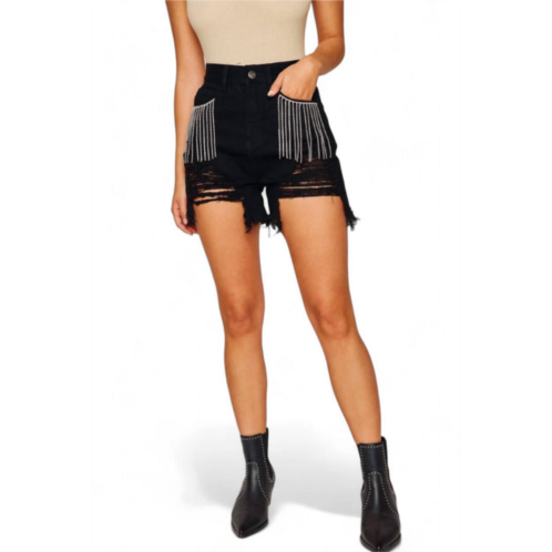 BUDDYLOVE elvis crystal fringe denim shorts in black