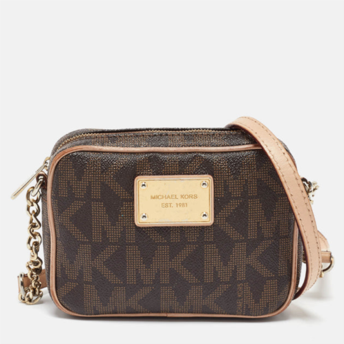 Michael Kors beige/brown signature coated canvas and leather mini camera crossbody bag