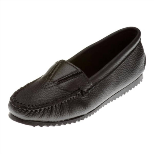 MINNETONKA womens deerskin moccasin - gore front in black