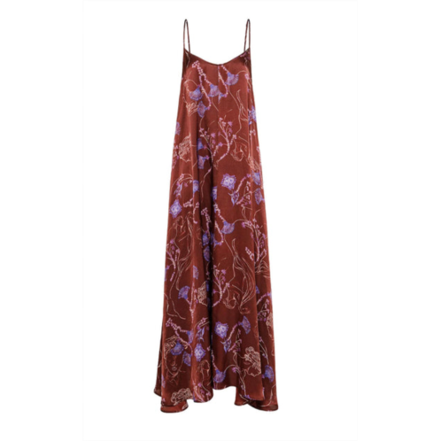 Forte Forte womens musa print silk satin slip dress in chocolate