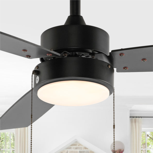 Jonathan Y blair 42 1-light modern minimalist 3-speed iron height adjustable integrated led ceiling fan with pull chains, black