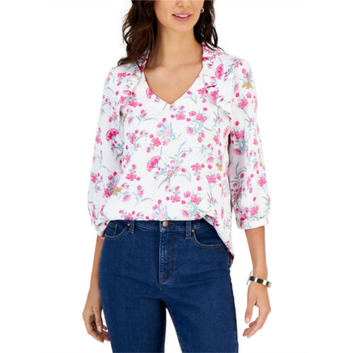 Charter Club womens floral print bishop sleeve blouse