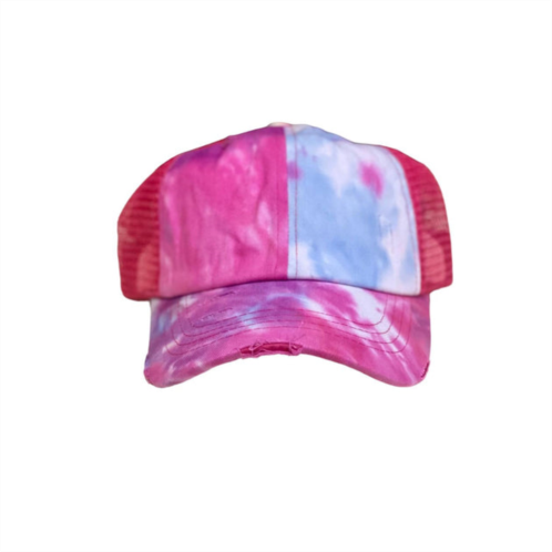 C.C BEANIE womens tie dye criss cross mesh cap in hot pink