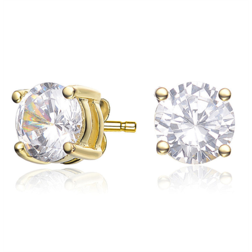 Genevive sterling silver gold plated cubic zirconia solitaire stud earrings