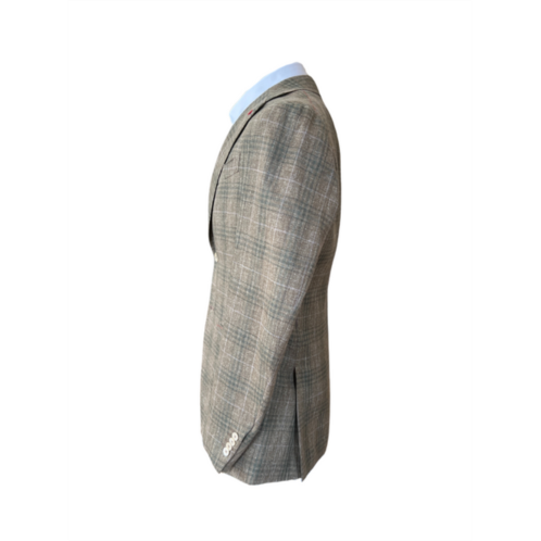 ISAIA mens beige blue wool linen plaid blazer jacket