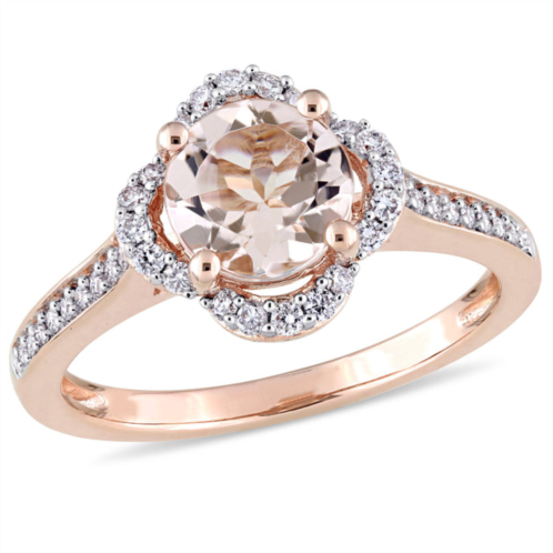 Mimi & Max 1 1/6ct tgw morganite and 1/4ct tw diamond quatrefoil halo ring in 14k rose gold