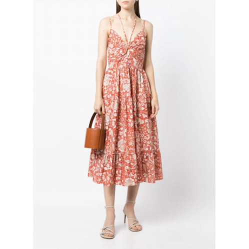 Ulla Johnson phoebe halter tie strap tiered midi dress in orange blossom