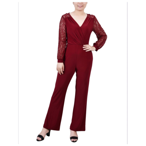 NY Collection petites womens surplice lace trim jumpsuit