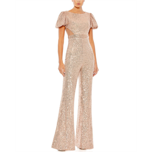 Mac Duggal sequined puff shoulder illusion cutout jumpsuit