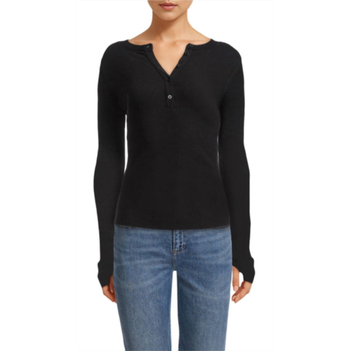 Enza Costa laundered thermal henley top in black