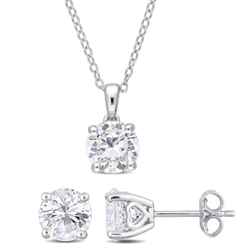 Mimi & Max 4 7/8ct tgw created white sapphire solitaire stud earring and necklace set sterling silver