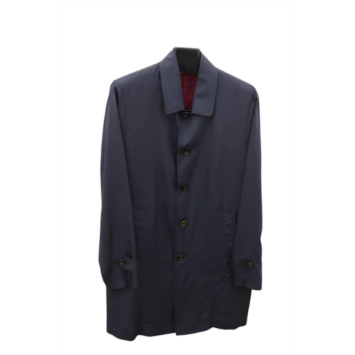 Eleventy mens silk trench coat in navy