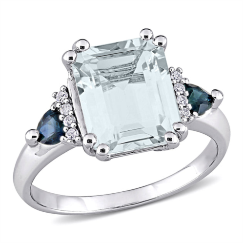 Mimi & Max 3 1/3ct tgw ice aquamarine and sapphire and diamond-accent cocktail ring in sterling silver