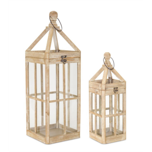 HouzBling lantern (set of 2) 19h, 27h wood/glass