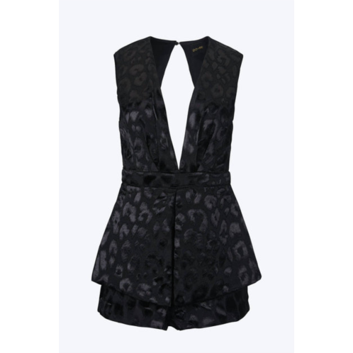 DO+BE plunging cutout satin-jacquard romper in black