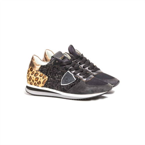 PHILIPPE MODEL womens tzld original sneakers in leo glitter noir