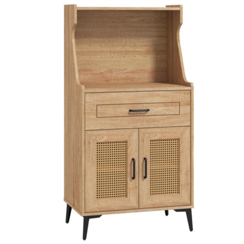 Hivvago coffee bar cabinet with pegboard storage drawer and adjustable shelf-oak