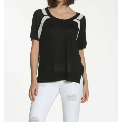 LABEL+thread sheer trim scoop top in black