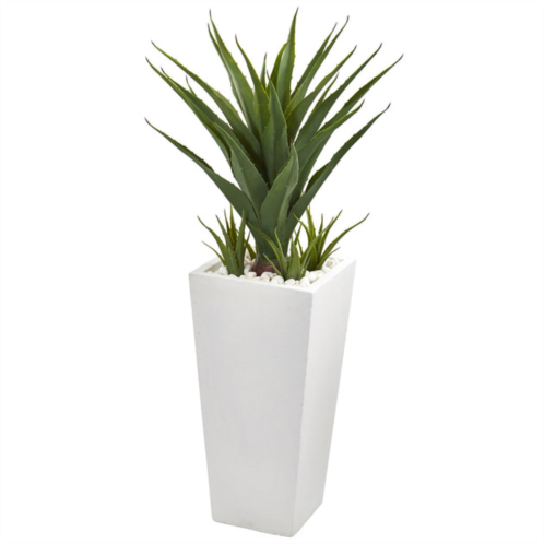 HomPlanti spiky agave artificial plant in white planter 40