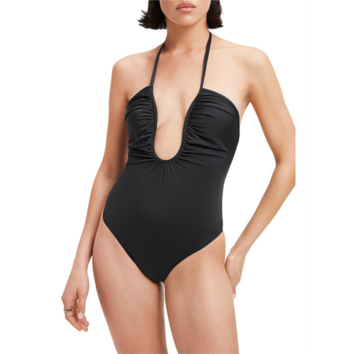 Good American leilani womens halter plunging one-piece swimsuit