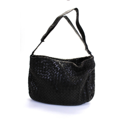 Bottega Veneta womens intrecciato zipper closure shoulder handbag black