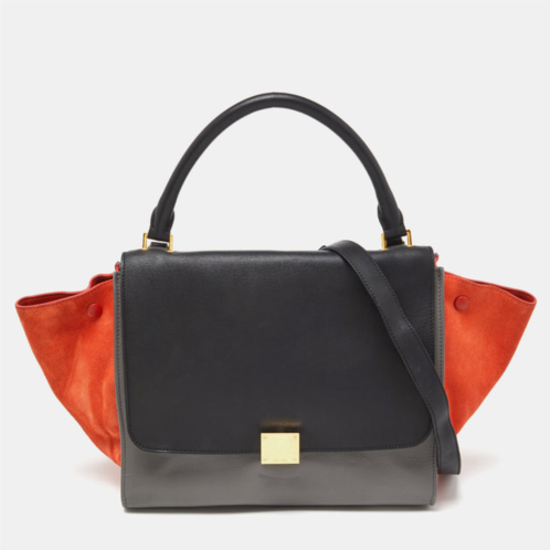 Celine tricolor leather and suede medium trapeze bag