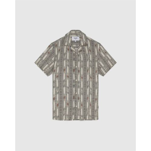 Wax London mens didcot shirt in grey/ecru aztec ikat