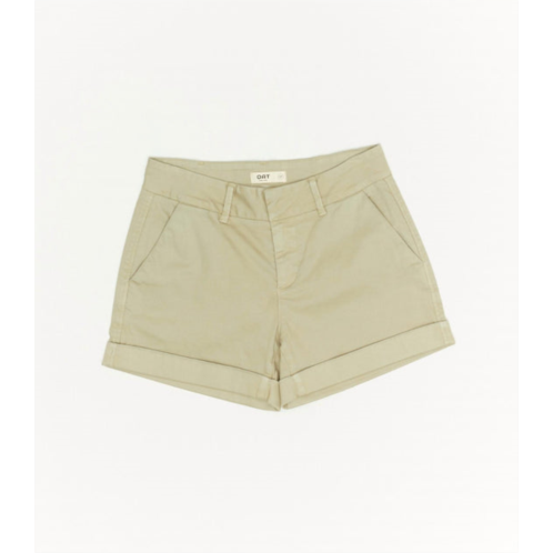 Oat New York womens mid rise split pocket shorts in khaki