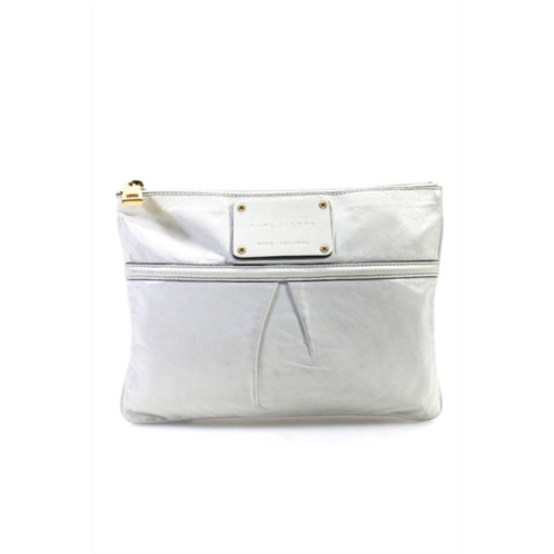 Marc Jacobs womens leather pleated zip top rectangular white clutch bag handbag