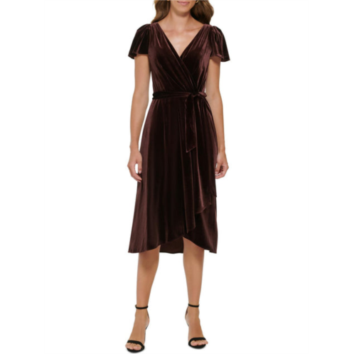 DKNY womens velvet midi wrap dress