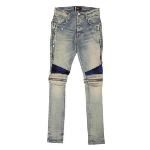 Amiri clay indigo blue cotton plaid mx2 jeans