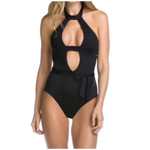 BECCA socialite high neck plunge sash one piece swimsuit in black