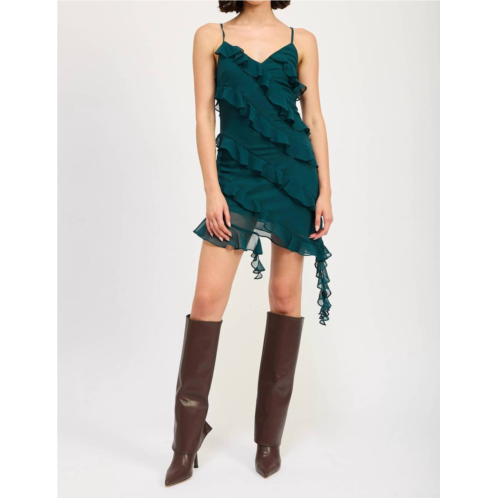 Emory Park asymmetrical ruffle dress in emerald green