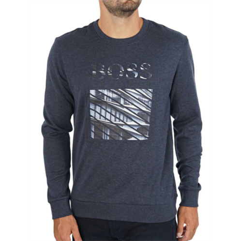 Hugo Boss men salbo iconic 3 tonal embossed logo slim fit sweatshirt in dark blue