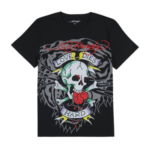 Ed Hardy mens love skull t-shirt in faded black