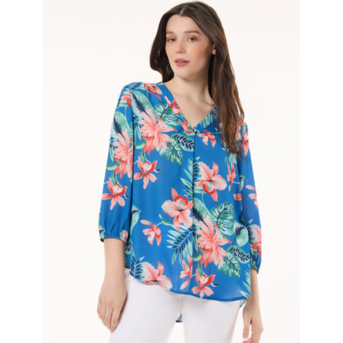 Jones New York printed v-neck kelly blouse, crepe de chine