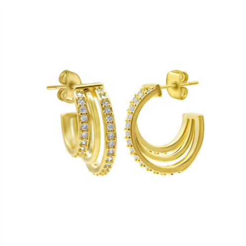 Adornia 14k gold plated multi-band crystal huggie earrings