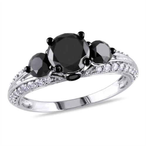 Mimi & Max 2ct tw black and white 3-stone diamond engagement ring in 10k white gold