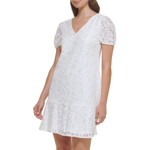 Kensie Dresses womens lace puff sleeves shift dress