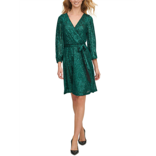 DKNY womens sequined v-neck cocktail and party dress