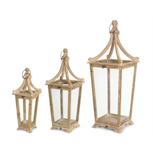 HouzBling lantern (set of 3) 20.5h, 29.5h, 39.75h wood/glass