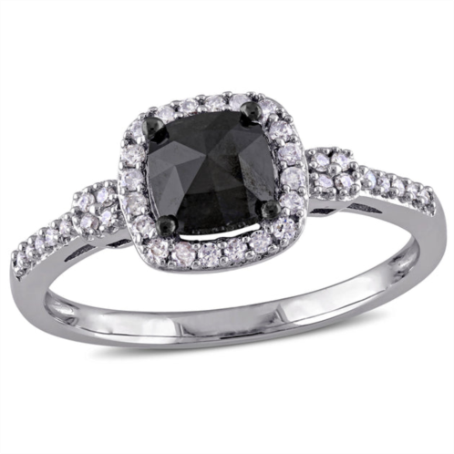 Mimi & Max 1ct tw black and white cushion cut diamond engagement ring in 14k white gold