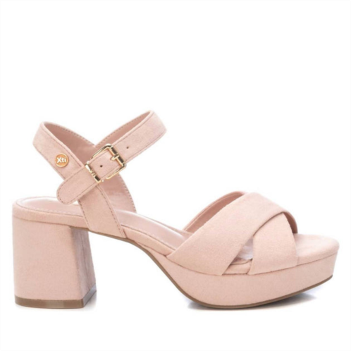 Xti womens suede heeled platform sandals in nude