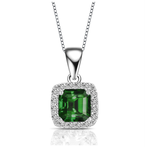 Genevive sterling silver with colored cubic zirconia asscher cut square framed drop pendant necklace