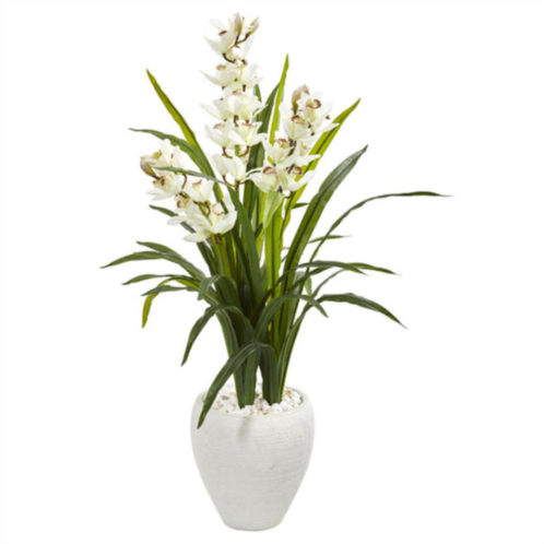 HomPlanti cymbidium orchid artificial plant in white planter 4